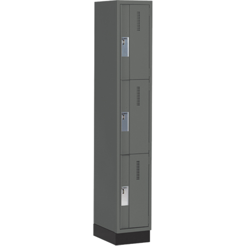 Concorde Heavy-Duty Lockers, 3 -tier, 12" x 18" x 76", Steel, Charcoal, Welded (Assembled) WestPier