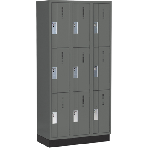 Concorde Heavy-Duty Lockers, 3 -tier, Bank of 3, 36" x 18" x 76", Steel, Charcoal, Welded (Assembled) WestPier