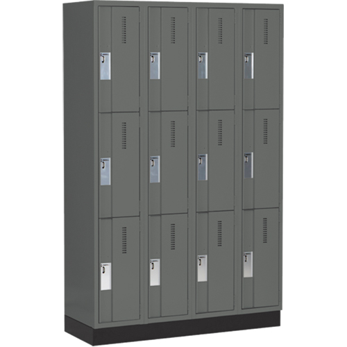 Concorde Heavy-Duty Lockers, 3 -tier, Bank of 4, 48" x 18" x 76", Steel, Charcoal, Welded (Assembled) WestPier