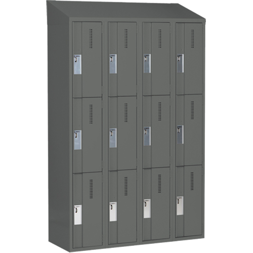 Concorde Heavy-Duty Lockers, 3 -tier, Bank of 4, 48" x 18" x 78", Steel, Charcoal, Welded (Assembled) WestPier