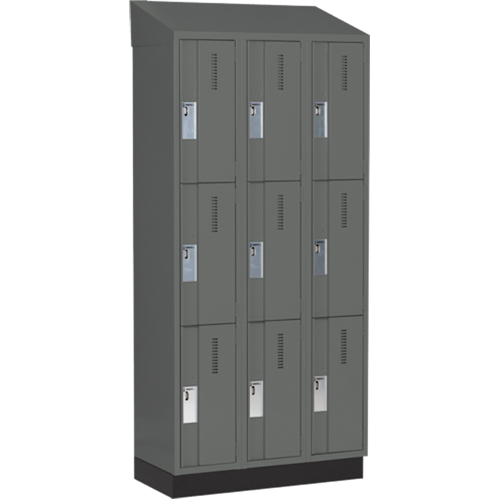 Concorde Heavy-Duty Lockers, 3 -tier, Bank of 3, 36" x 18" x 82", Steel, Charcoal, Welded (Assembled) WestPier