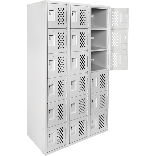 Clean-Line Perforated Lockerette, 6 -tier, Bank of 3, 12" x 72" x 12", Steel WestPier