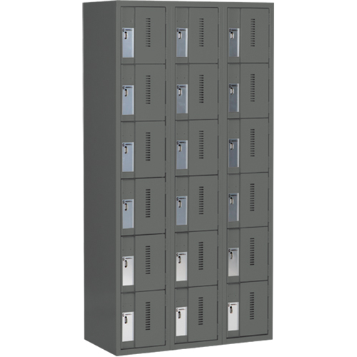 Concorde Heavy-Duty Lockers, 6 -tier, Bank of 3, 36" x 18" x 72", Steel, Charcoal, Welded (Assembled) WestPier