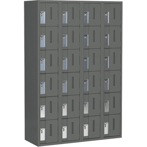Concorde Heavy-Duty Lockers, 6 -tier, Bank of 4, 48" x 18" x 72", Steel, Charcoal, Welded (Assembled) WestPier