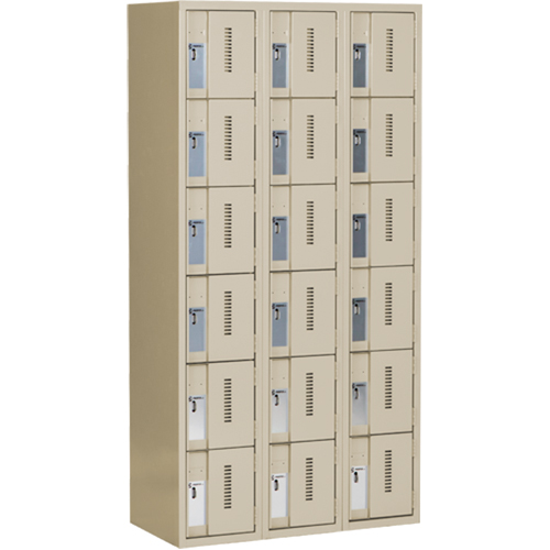 Concorde Heavy-Duty Lockers, 6 -tier, Bank of 3, 36" x 18" x 72", Steel, Beige, Welded (Assembled) WestPier