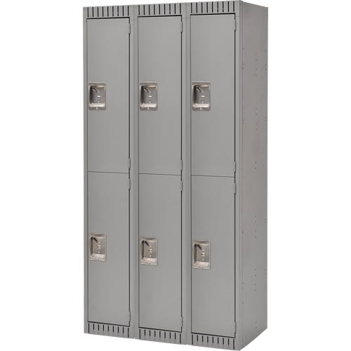 Lockers, 2 -tier, Bank of 3, 36" x 18" x 72", Steel, Grey, Knocked Down WestPier