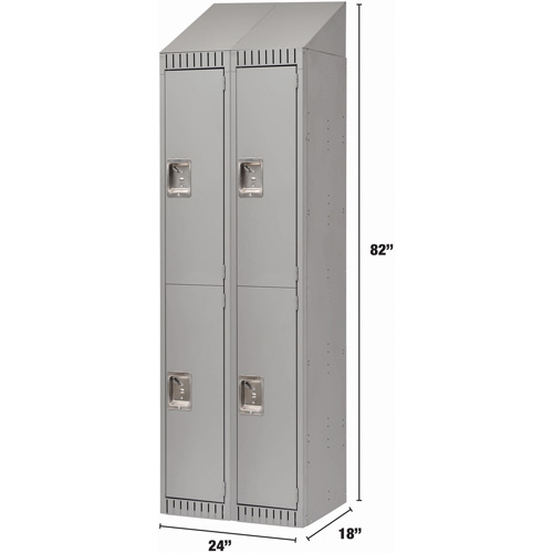 Lockers, 2 -tier, Bank of 2, 24" x 18" x 82", Steel, Grey, Knocked Down WestPier