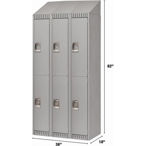 Assembled Lockers, 2 -tier, Bank of 3, 36" x 18" x 72", Steel, Grey, Rivet (Assembled) WestPier
