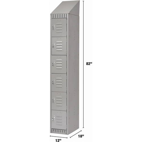 Lockers, 6 -tier, 12" x 18" x 82", Steel, Grey, Knocked Down WestPier