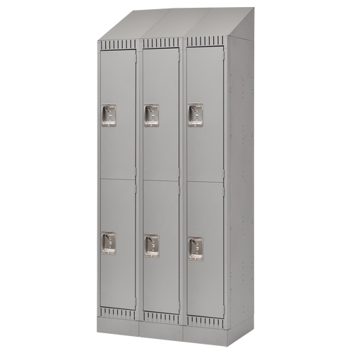 Casiers assembl&eacute;s, 2 niveaux, Bloc de 3, 36" x 18" x 72", Acier, Gris, Rivet (assembl&eacute;) WestPier