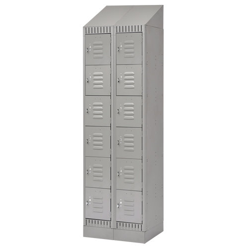 Lockers, 6 -tier, Bank of 2, 24" x 18" x 86", Steel, Grey, Knocked Down WestPier