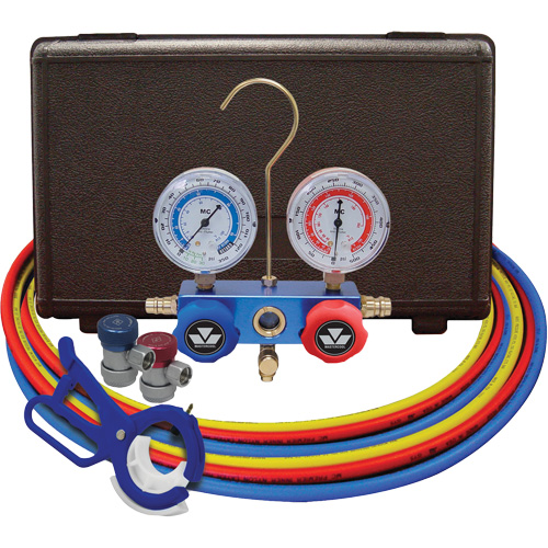 Dual Manifold Gauge Set with Manual Couplers & 3-in-1 Side Mount Can Tap Valve WestPier