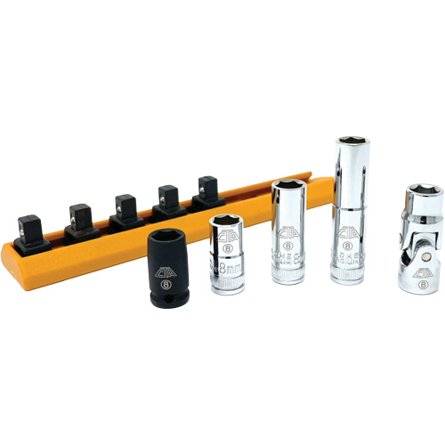 Chrome Finish Socket Set with Rail, 5 Pieces, 1/4" Drive Size WestPier