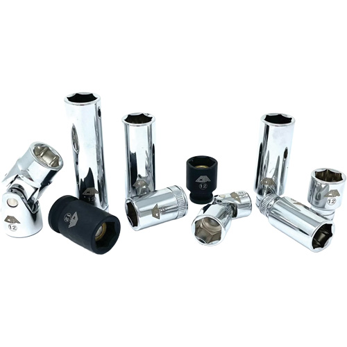 Chrome Finish Socket Set with Rail, 10 Pieces, 1/4"/3/8" Drive Size WestPier