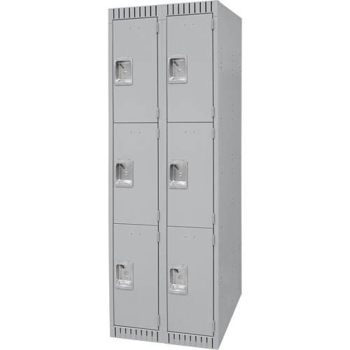 Lockers, 3 -tier, Bank of 2, 24" x 18" x 72", Steel, Grey, Knocked Down WestPier