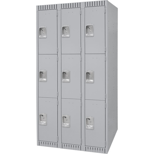 Lockers, 3 -tier, Bank of 3, 36" x 18" x 72", Steel, Grey, Knocked Down WestPier