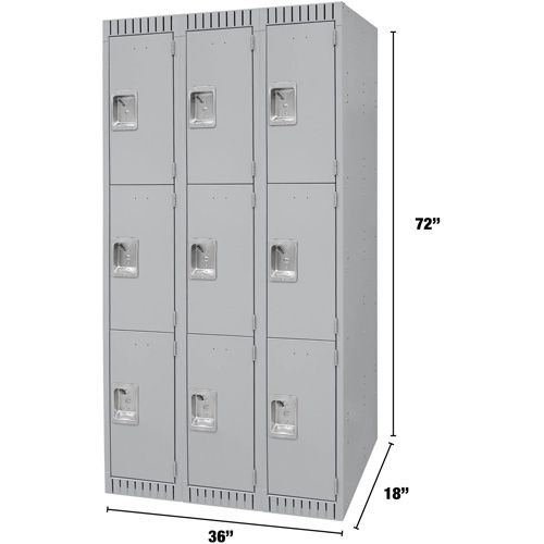 Lockers, 3 -tier, Bank of 3, 36" x 18" x 72", Steel, Grey, Knocked Down WestPier