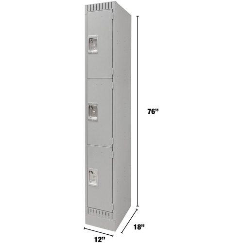 Lockers, 3 -tier, 12" x 18" x 76", Steel, Grey, Knocked Down WestPier