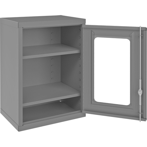 Armoire de rangement murale avec portes transparentes, 26-15/16" h x 18-1/8" la x 13-11/16" p, 2 tablettes, Acier, Gris WestPier