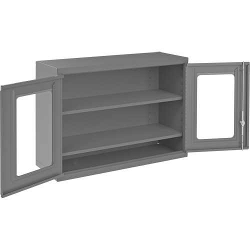 Armoire de rangement murale avec portes transparentes, 26-15/16" h x 35-7/8" la x 13-11/16" p, 2 tablettes, Acier, Gris WestPier