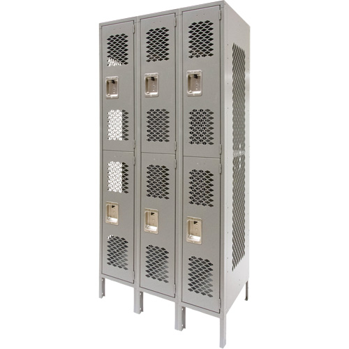Vented Lockers, 2 -tier, Bank of 3, 36" x 18" x 78", Steel, Grey, Knocked Down, Perforated WestPier