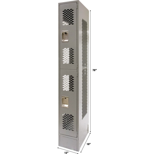 Vented Lockers, 2 -tier, 12" x 18" x 78", Steel, Grey, Knocked Down, Perforated WestPier