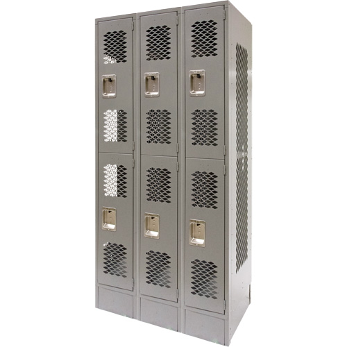 Vented Lockers, 2 -tier, Bank of 3, 36" x 18" x 78", Steel, Grey, Knocked Down, Perforated WestPier