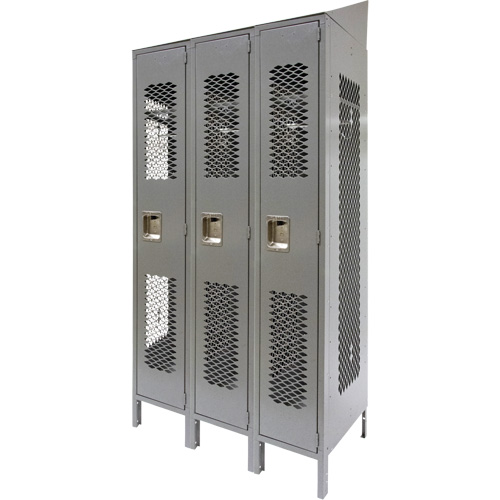 Vented Lockers, Bank of 3, 36" x 18" x 88", Steel, Grey, Knocked Down, Perforated WestPier