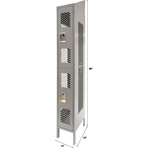 Vented Lockers, 2 -tier, 12" x 18" x 88", Steel, Grey, Knocked Down, Perforated WestPier