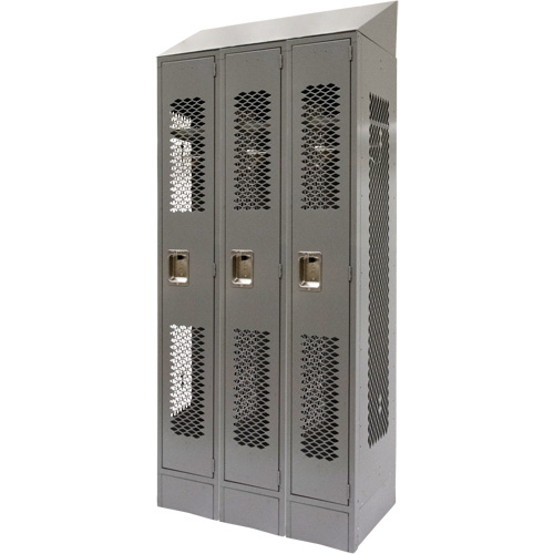 Vented Lockers, Bank of 3, 36 x 18" x 88", Steel, Grey, Knocked Down, Perforated WestPier
