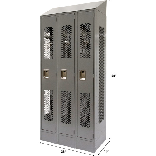Vented Lockers, Bank of 3, 36 x 18" x 88", Steel, Grey, Knocked Down, Perforated WestPier