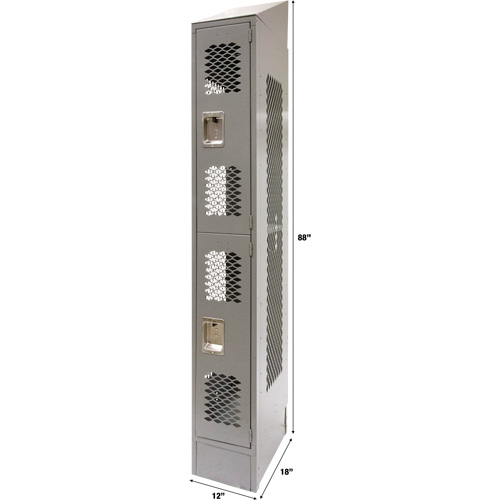Vented Lockers, 2 -tier, 12" x 18" x 88", Steel, Grey, Knocked Down, Perforated WestPier