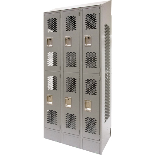 Vented Lockers, 2 -tier, Bank of 3, 36" x 18" x 88", Steel, Grey, Knocked Down, Perforated WestPier