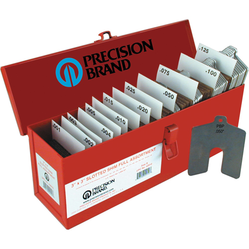 Slotted Shim Assortments, 4" L x 0.001"- 0.125" Thickness, 4" W, Stainless Steel WestPier