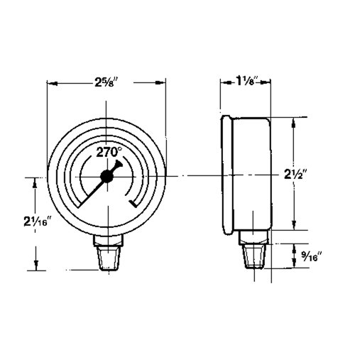 Manom&egrave;tres,  2-1/2", 30" Hg-0" Vac, Fixation inf&eacute;rieure, Analogique rempli de liquide WestPier