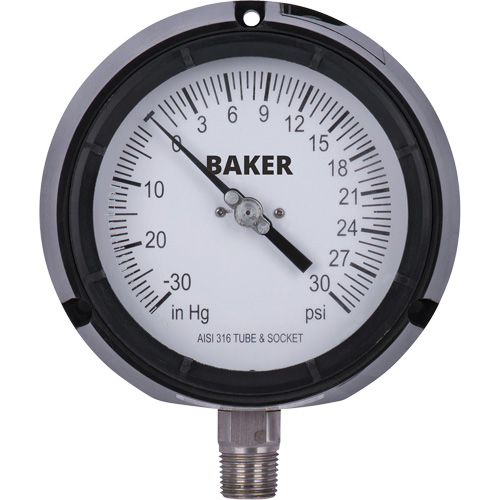 Pressure Gauge, 4-1/2" , 30"-0-30 psi, Bottom Mount, Liquid Filled Analogue WestPier