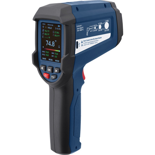 Thermom&egrave;tre infrarouge professionnel avec thermocouple de type K int&eacute;gr&eacute;, -58 - 3362°F (-50 - 1850°C), 55:1, &eacute;missivit&eacute; Ajustable WestPier