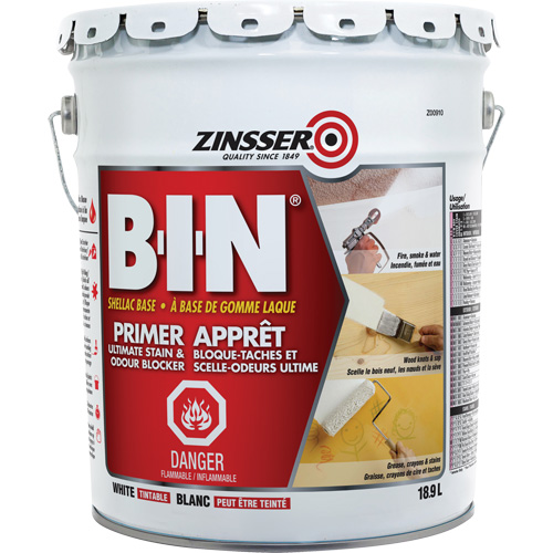 B-I-N&reg; Shellac-Base Sealer Primer, 18.9 L, Pail, Tintable White WestPier