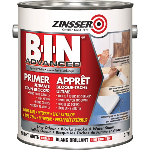 B-I-N&reg; Advanced Synthetic Shellac Based Primer, 3.78 L, Gallon, Tintable Bright White WestPier