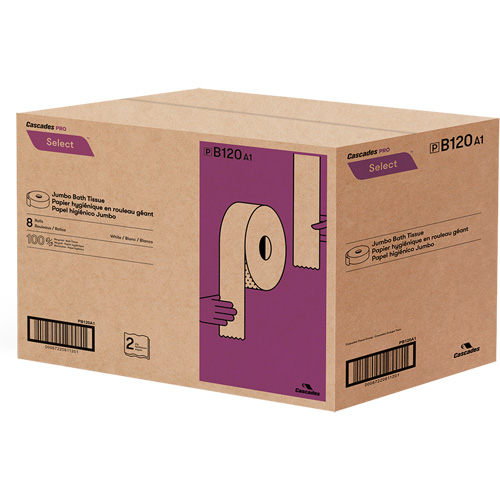 Pro Select&reg; Toilet Paper, Jumbo Roll, 2 Ply, 900' Length, White WestPier