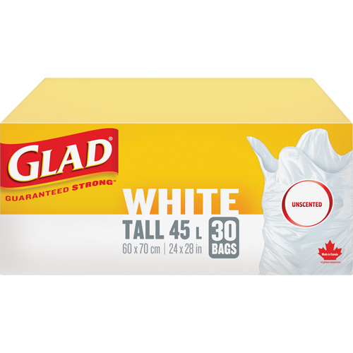 Sacs &agrave; ordures hauts 45 L sans parfum, R&eacute;gulier, 24" la x 28" lo, Blanc WestPier