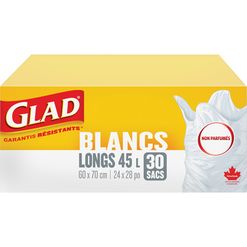 Sacs &agrave; ordures hauts 45 L sans parfum, R&eacute;gulier, 24" la x 28" lo, Blanc WestPier