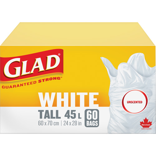 Tall 45L Unscented Garbage Bags, Regular, 24" W x 28" L, White WestPier