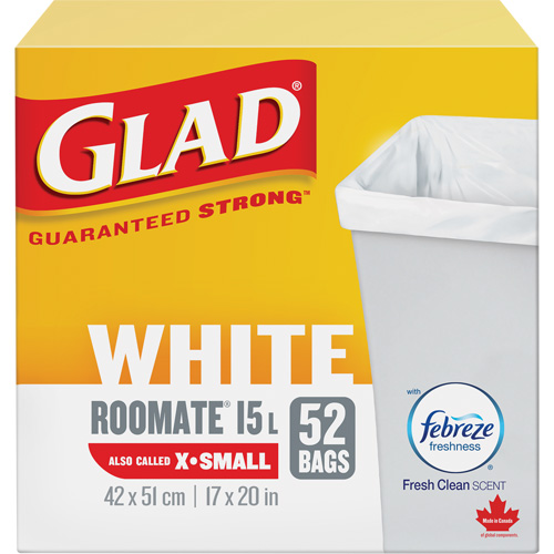 X-Small 15L Roommate Febreze Garbage Bags, Regular, 17" W x 20" L, White WestPier