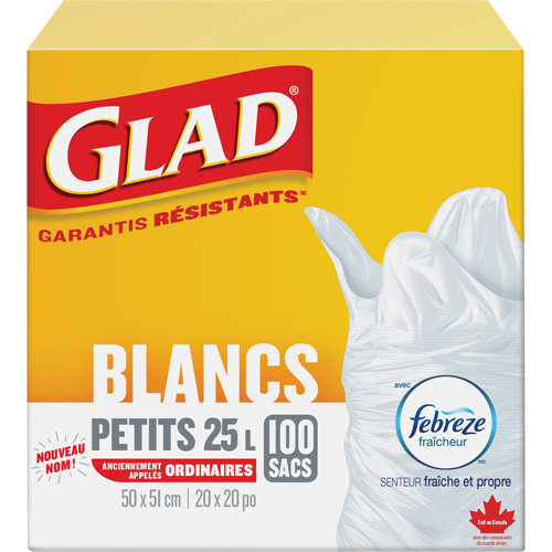 Petits sacs &agrave; ordures 25 L avec Febreze, R&eacute;gulier, 20" la x 20" lo, Blanc WestPier