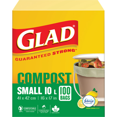 Small Compostable Bags, Regular, 17" L x 16" W, Brown, 10 L (3 Gal.) Capacity WestPier