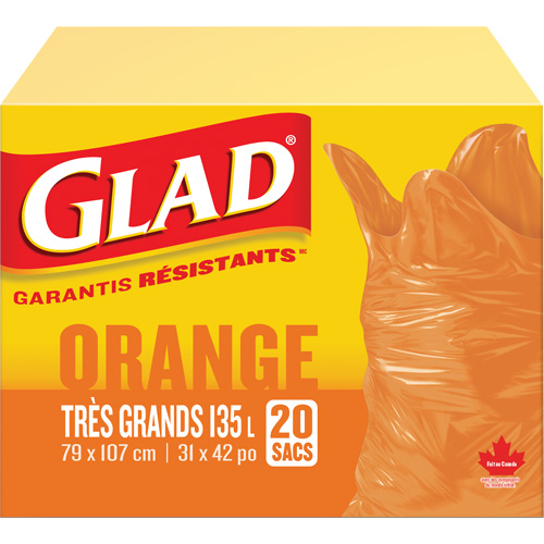 135L Garbage Bags, Regular, 31" W x 42" L, Orange WestPier
