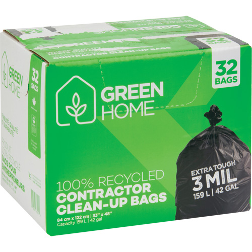 Green Home Garbage Bags, Strong, 33" W x 48" L, 3 mils, Black, 159 L (42 Gal.) Capacity WestPier