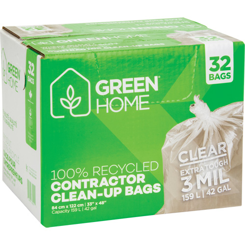 Green Home Garbage Bags, Strong, 33" W x 48" L, 3 mils, Clear, 159 L (42 Gal.) Capacity WestPier