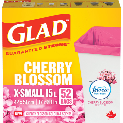 Sacs parfum&eacute;s et de couleur fleur de cerisier de Glad, Fort, 17" la x 20" lo, Rose, Capacit&eacute; 15 L (3,96 gal) WestPier